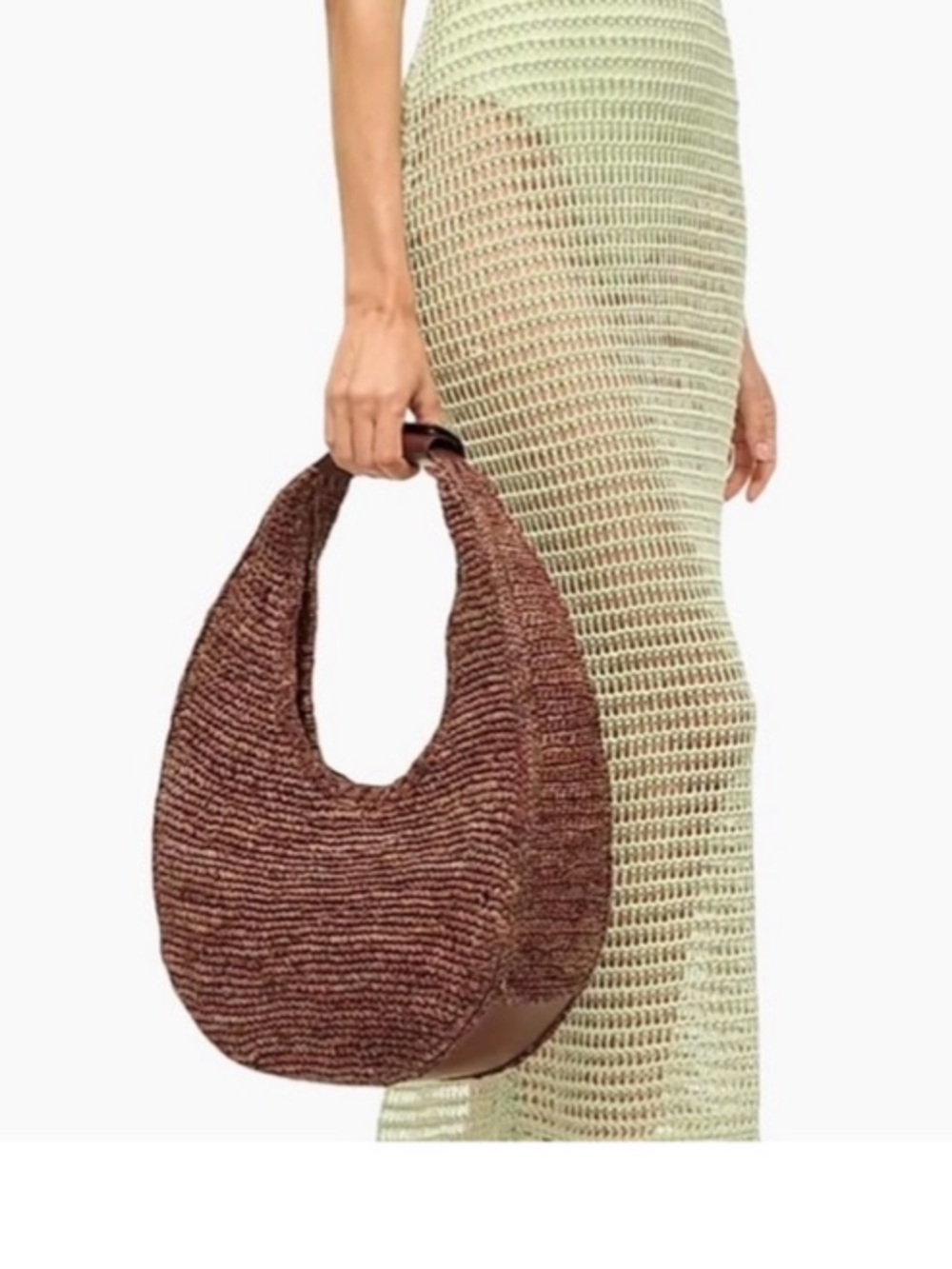 STAUD Raffia Moon Braided Crescent Shoulder Bag in brown - Picture 6 of 6